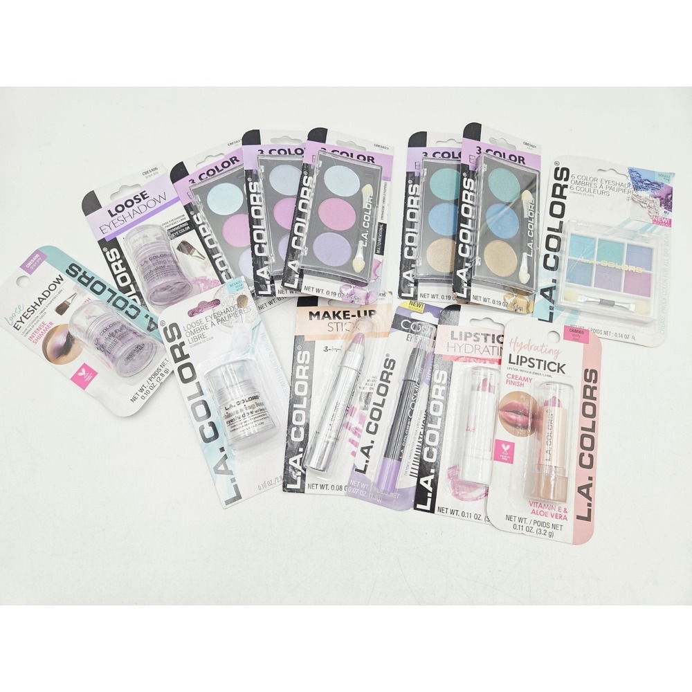 Lot of 13 New L.A. COLORS Intense Shimmer Loose Eye Shadow Palette Lipsticks